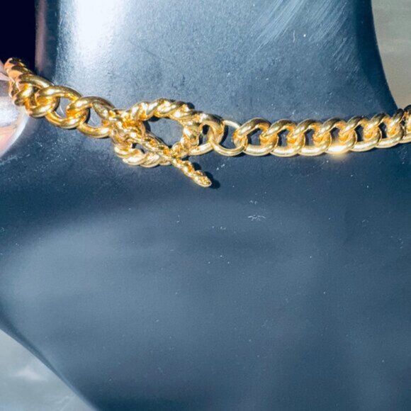 Heavy Gold Tone Links Chain Necklace 25 inches Toggle Clasps Costume Jewelry - Picture 4 of 5